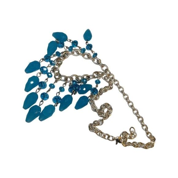 Ice Blue Teardrop Faceted Sparkly Rhinestone Silver Tone Vintage Necklace 18” - Picture 10 of 11